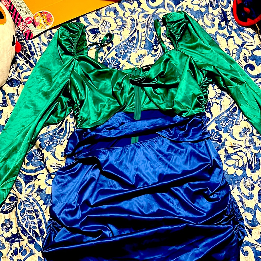 Color block satin dress